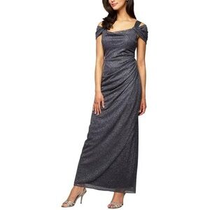 Alex Evenings Plus Size Glitter Mesh Dress Cold Shoulder Cowl Neck Size 12 NWT